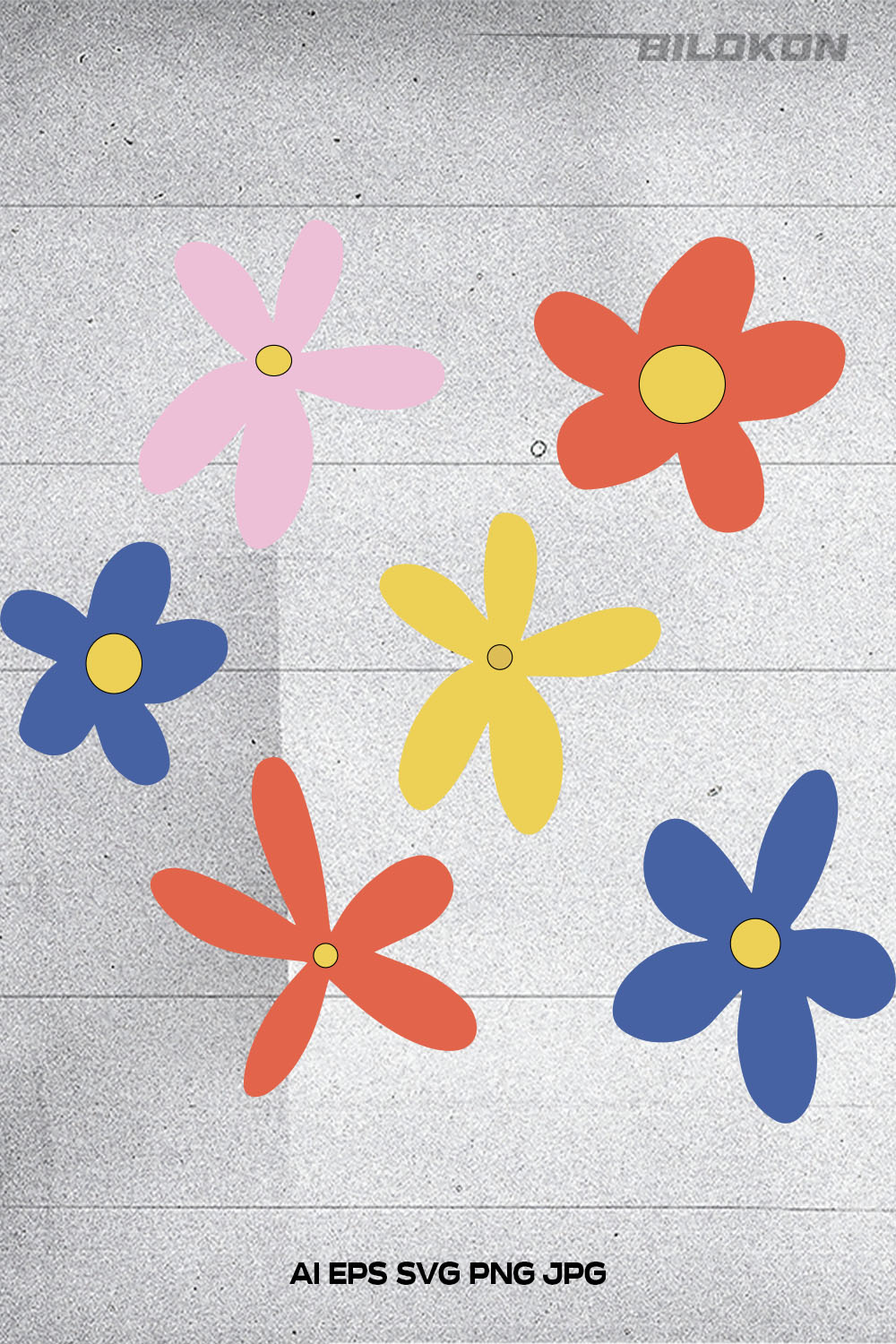 Flower cartoon set icon, SVG Vector illustration pinterest preview image.