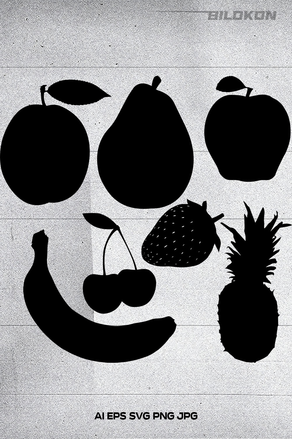 Fruits silhouette set, SVG Vector pinterest preview image.