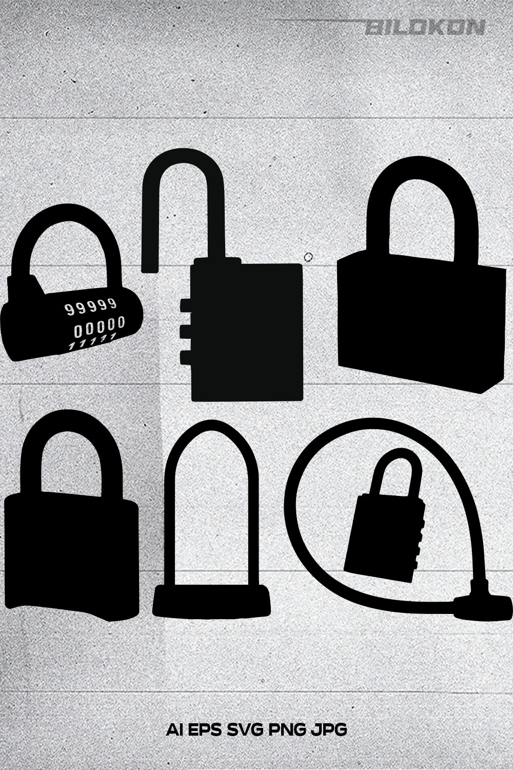 Lock silhouette set icon, SVG Vector pinterest preview image.