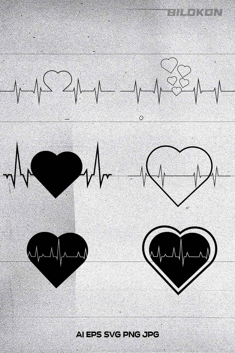 Heartbeat line set, palpitations, SVG Vector pinterest preview image.