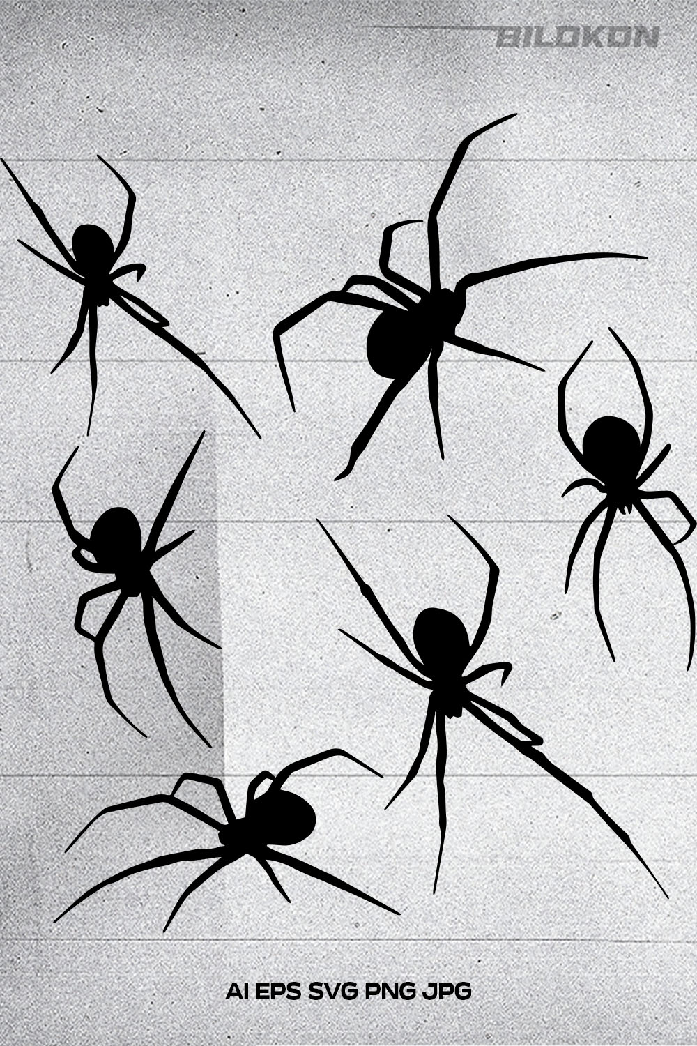 Group of black spider silhouettes against a white background.
