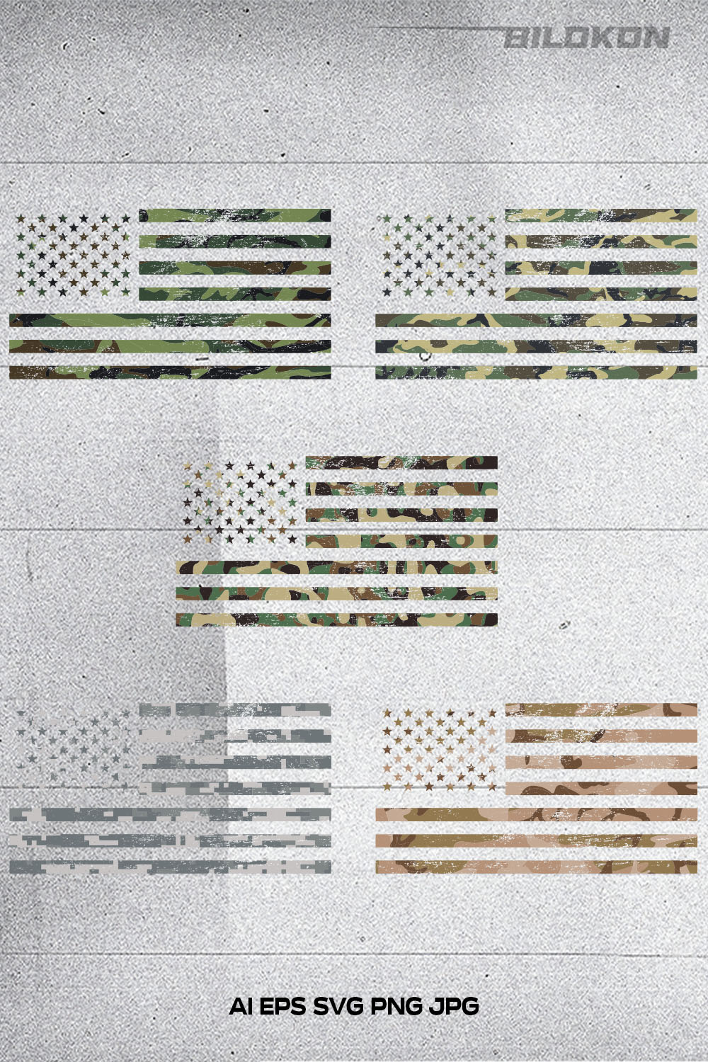 Military camouflage Grunge American flag, USA flag, SVG Vector pinterest preview image.