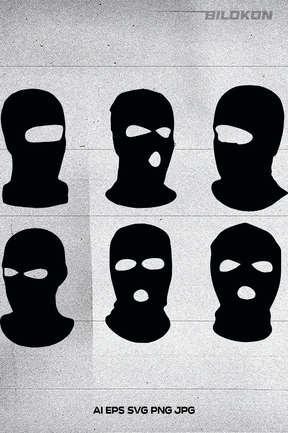 Balaclava masks of criminals, bandits and mafia, SVG Vector pinterest preview image.
