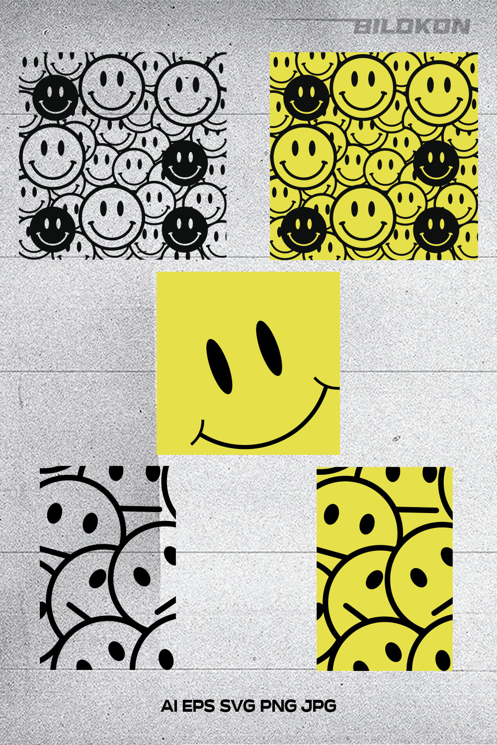 Smile pattern print set colour, Tumbler design, SVG Vector pinterest preview image.