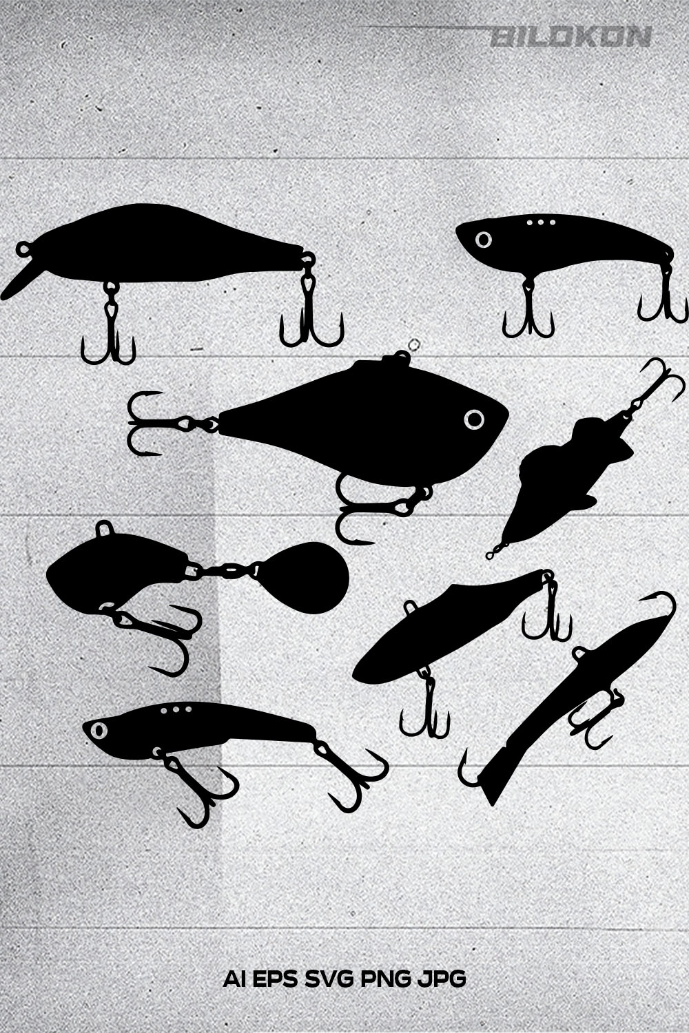 Set of Various Fishing Lures, Fishing Wobblers, SVG Vector pinterest preview image.