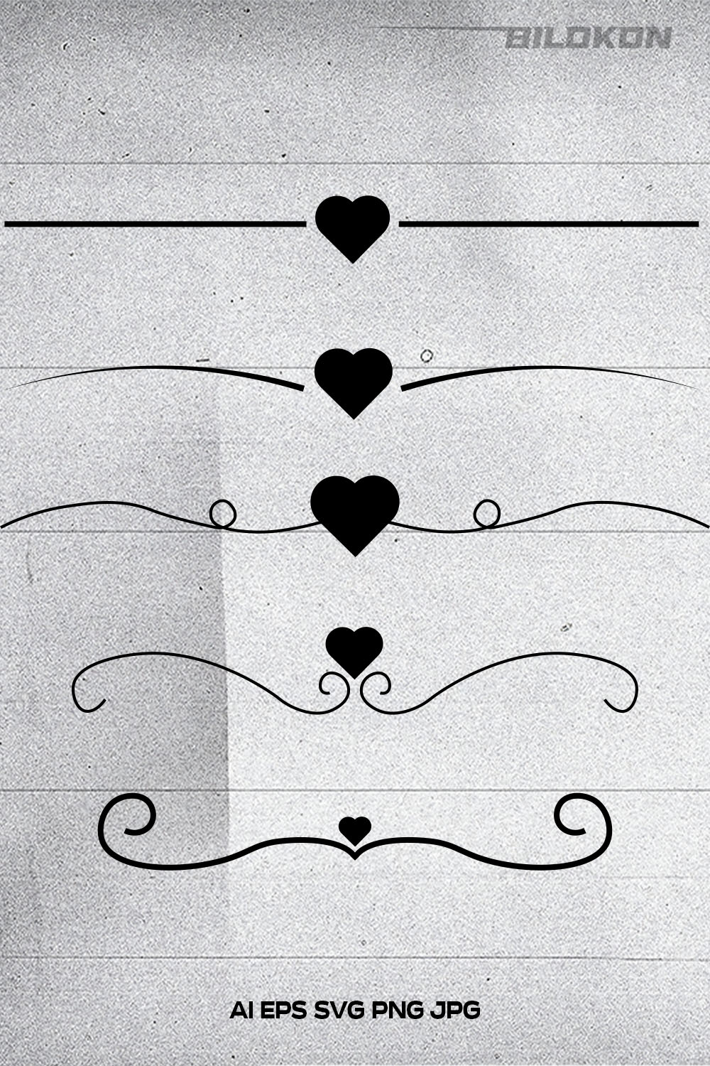 Heart line set, decorative design line art, SVG Vector pinterest preview image.