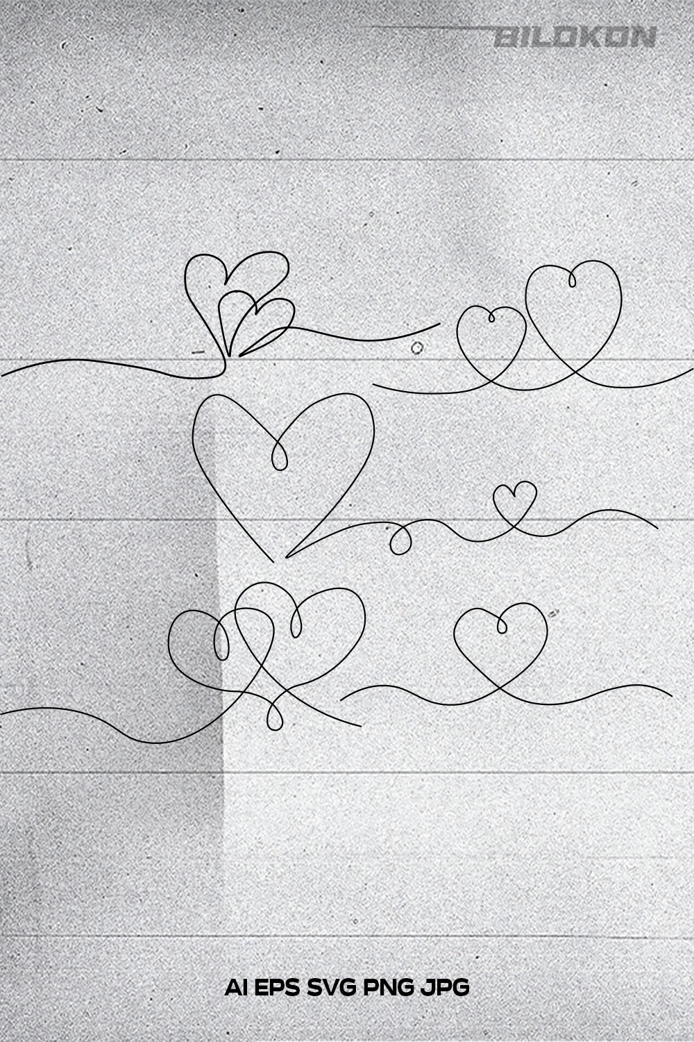 Heart doodle line set, looped line set, heart hand drawn, decorative design line art, SVG Vector pinterest preview image.
