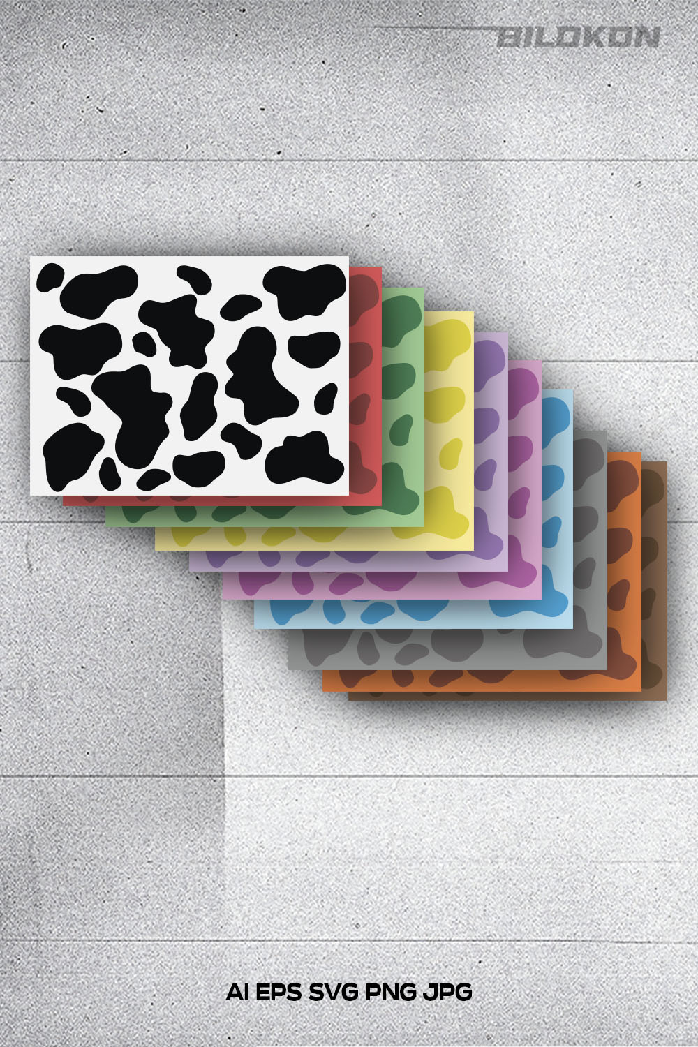 Cow pattern print set colour, Tumbler design, SVG Vector pinterest preview image.