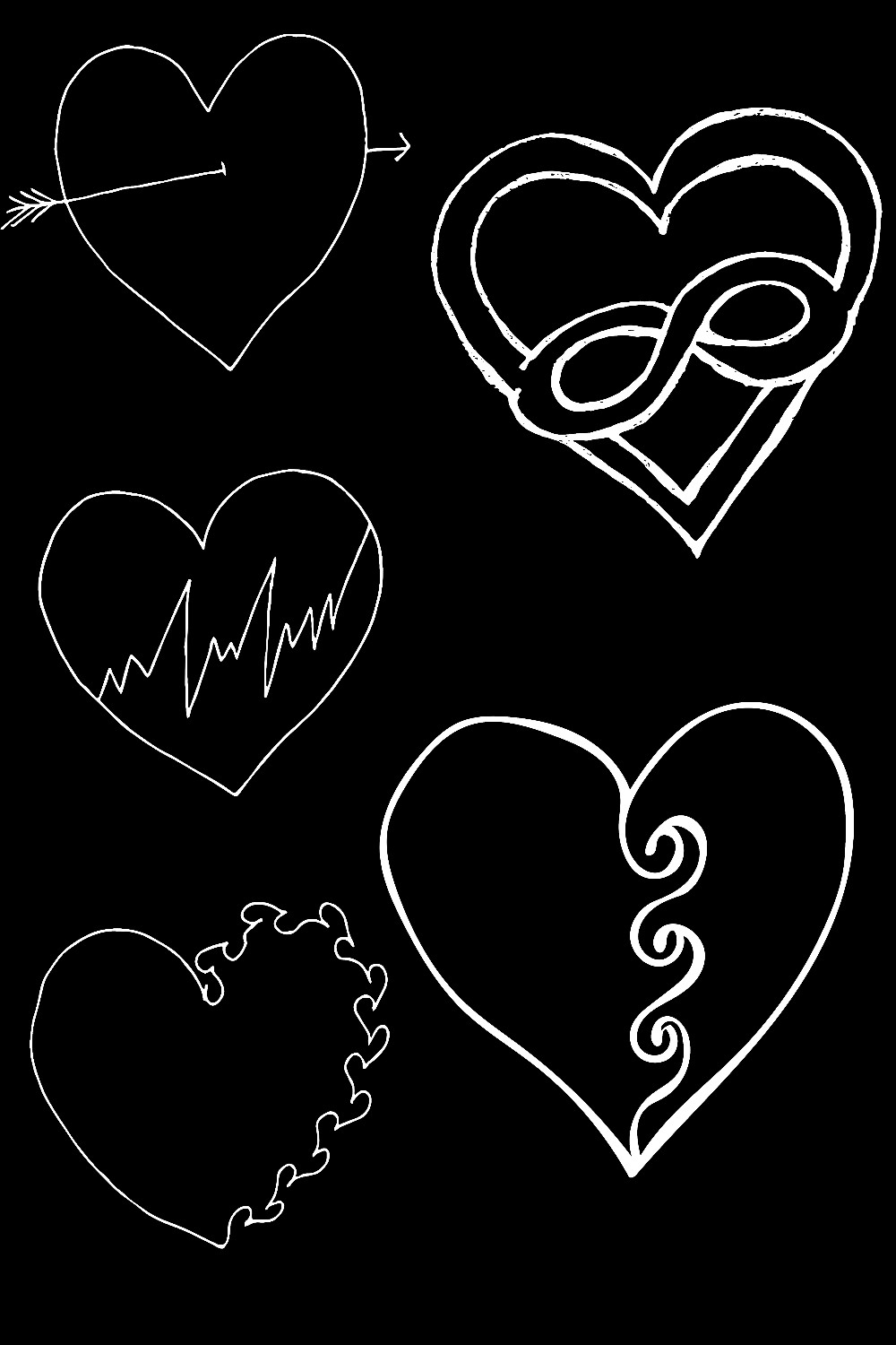 White PNG Valentine Art Doodles Set of 5 pinterest preview image.