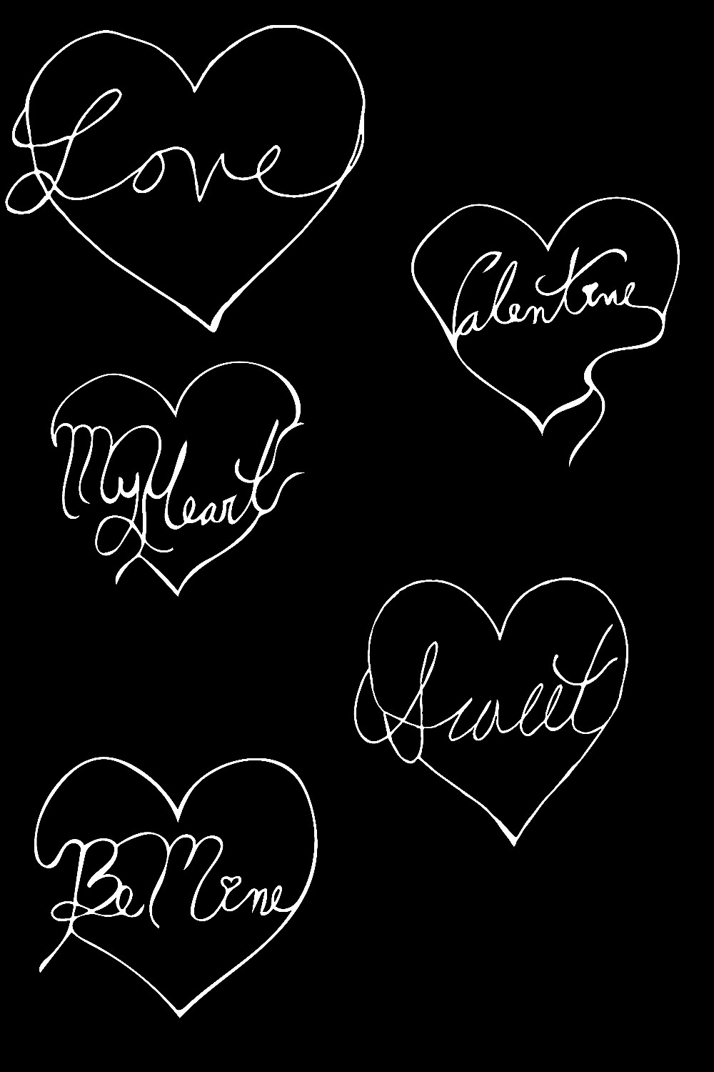 White Heart Shaped Valentine Day\'s Words Cutouts Set of 5 pinterest preview image.