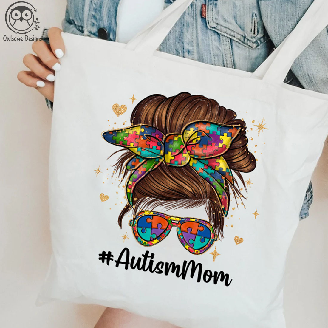 Messy Bun Autism Mom PNG Sublimation preview image.