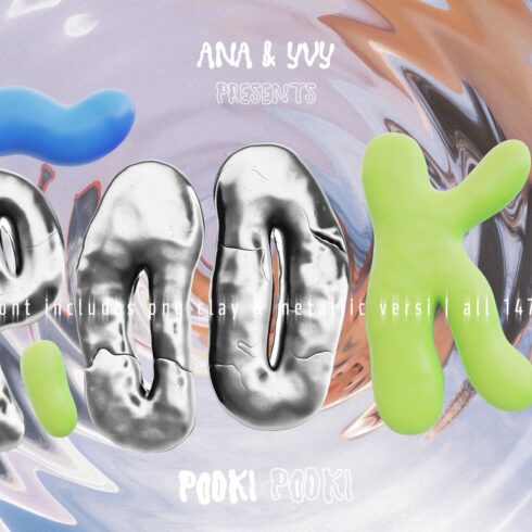 Display font POOKI | 3D metal bubble cover image.