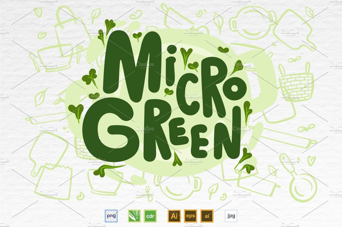 The word micro green surrounded by icons.