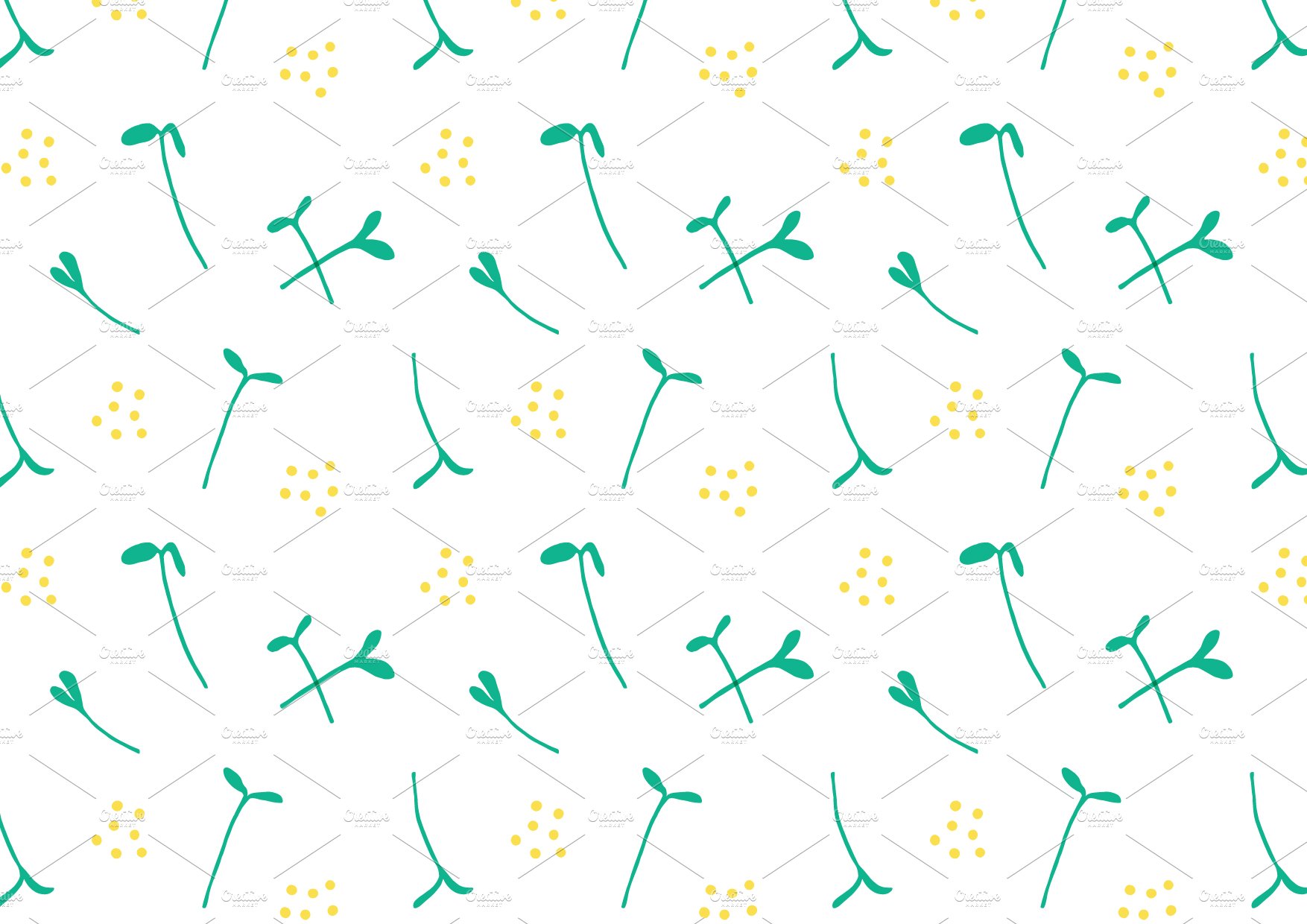 White background with a green and yellow flower pattern.