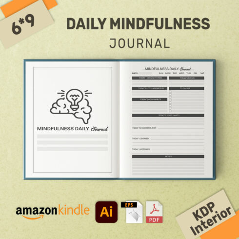 Daily Mindfulness Log Book Journal Amazon KDP Interior cover image.