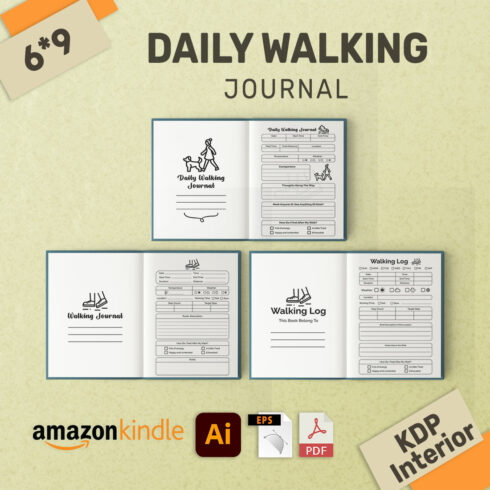3 Daily Walking Log Book Journal KDP Interior Bundles cover image.