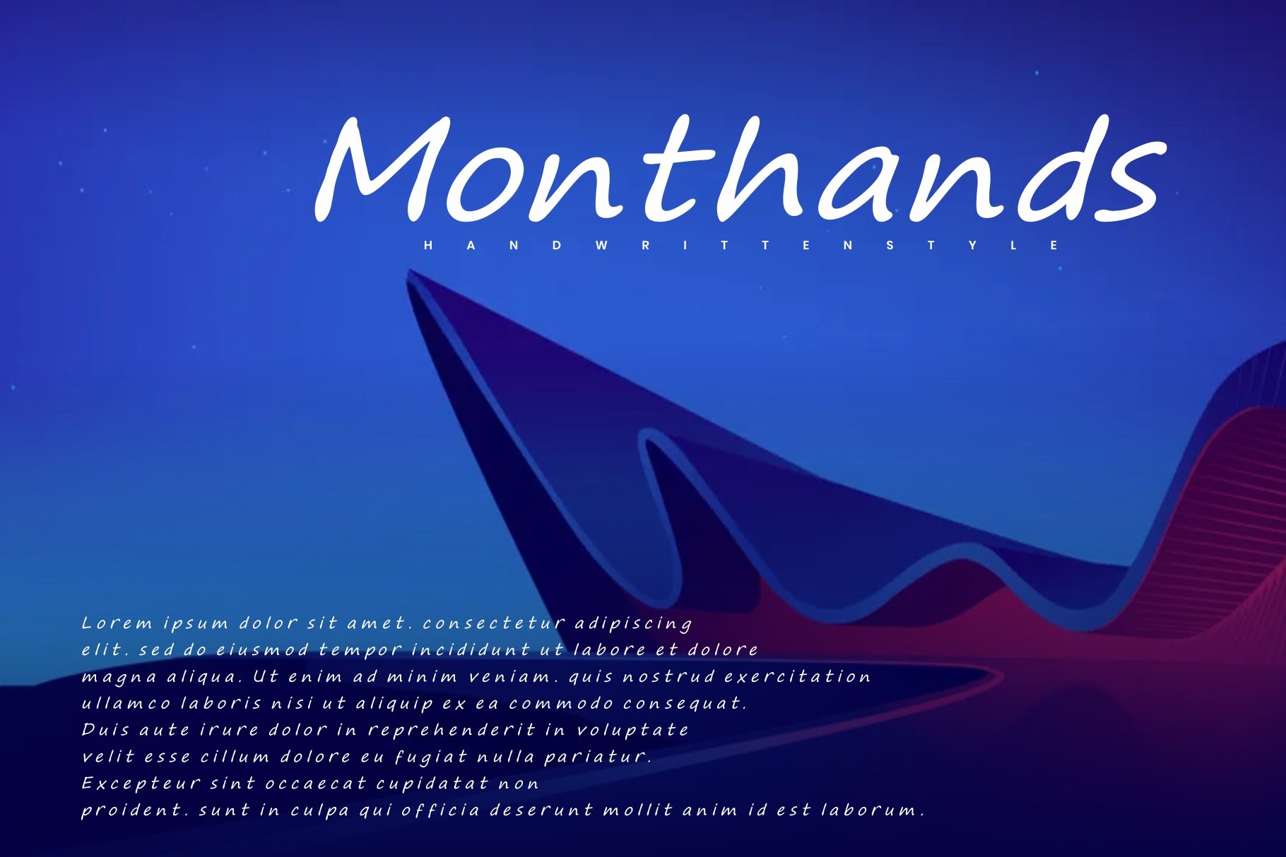 A blue and red poster with the words mountains.