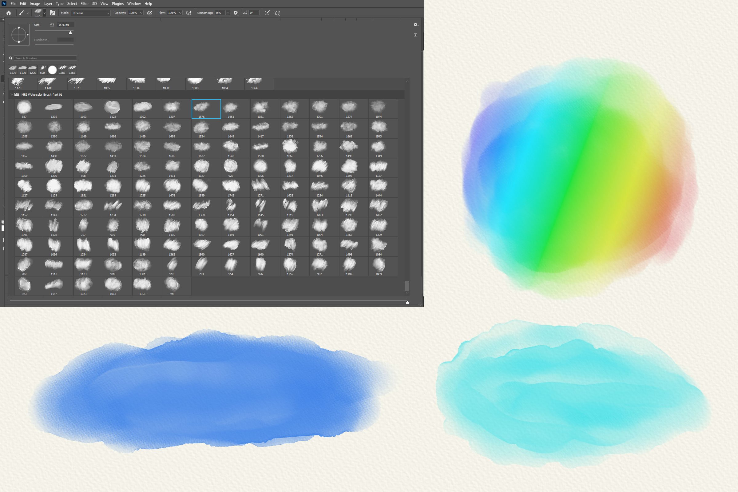 100 Photoshop Watercolor Brushpreview image.