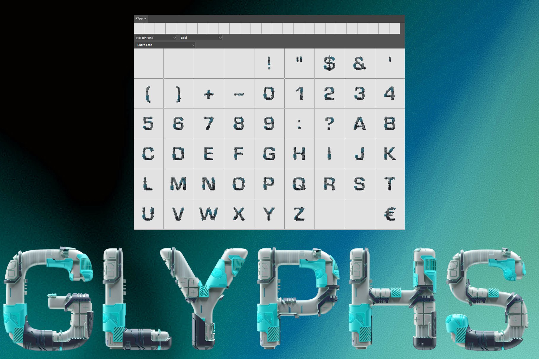 MS Tech Opentype Color Font and PNGs preview image.