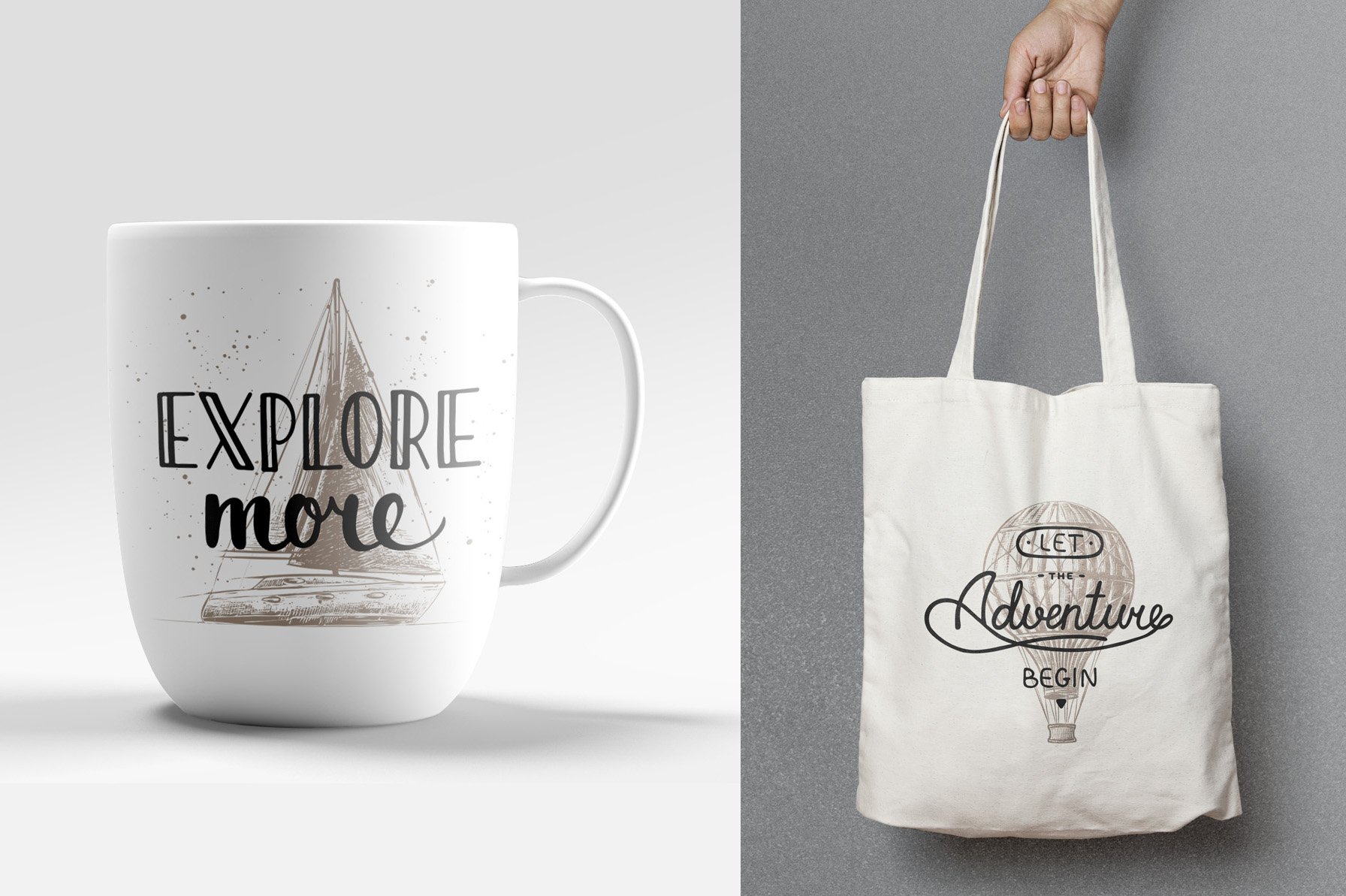 Coffee cup and a tote bag.