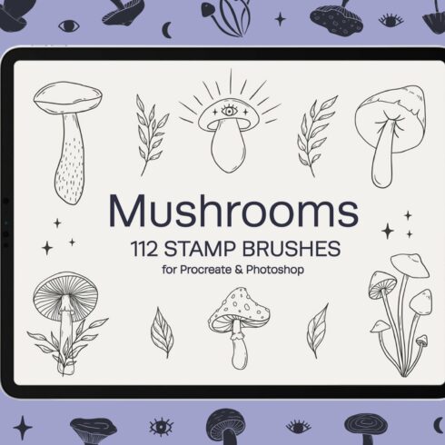 Mushrooms Procreate Stamp Brushescover image.