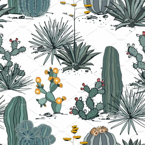 Bunch of cactus plants on a white background.