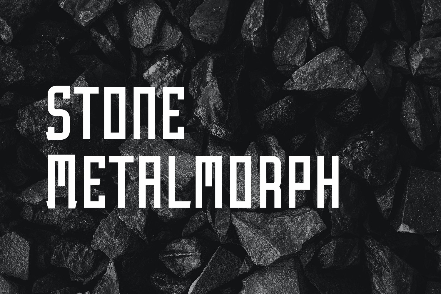 A black and white photo with the words stone metamorph.