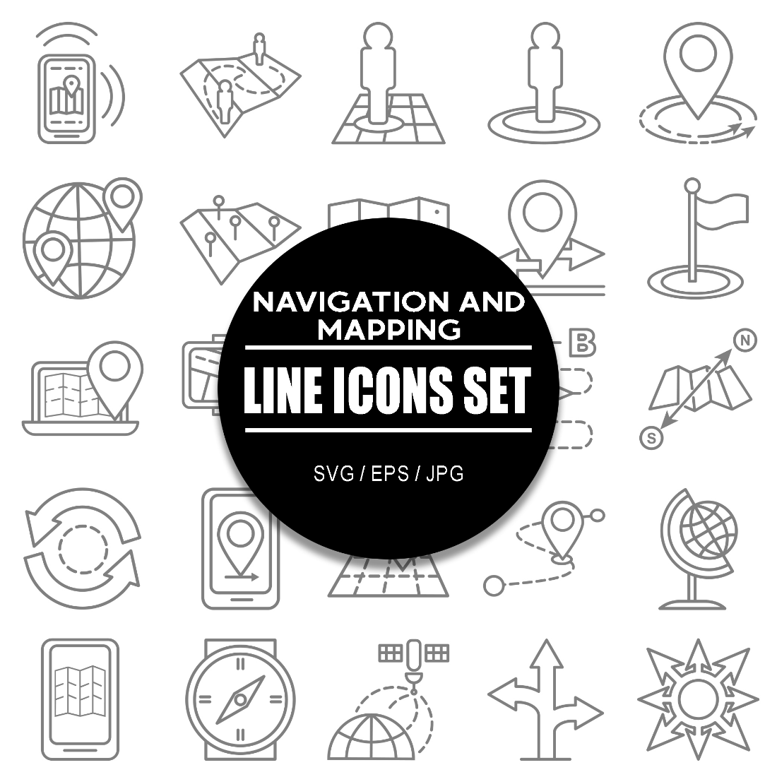 Navigation and Mapping Line Icon Set cover image.