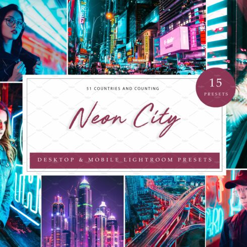 15 x Lightroom Presets, Neon Citycover image.