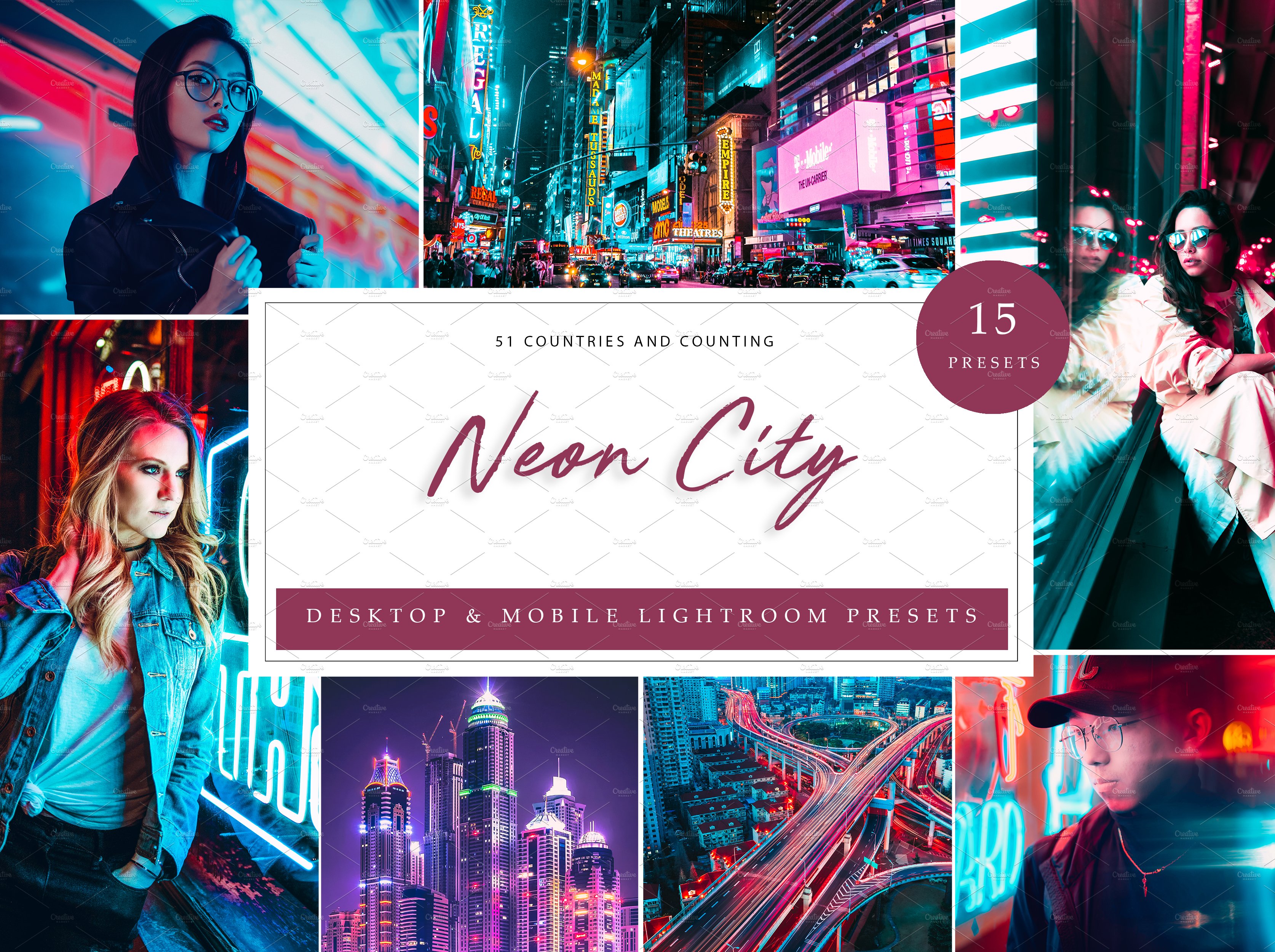 15 x Lightroom Presets, Neon Citycover image.