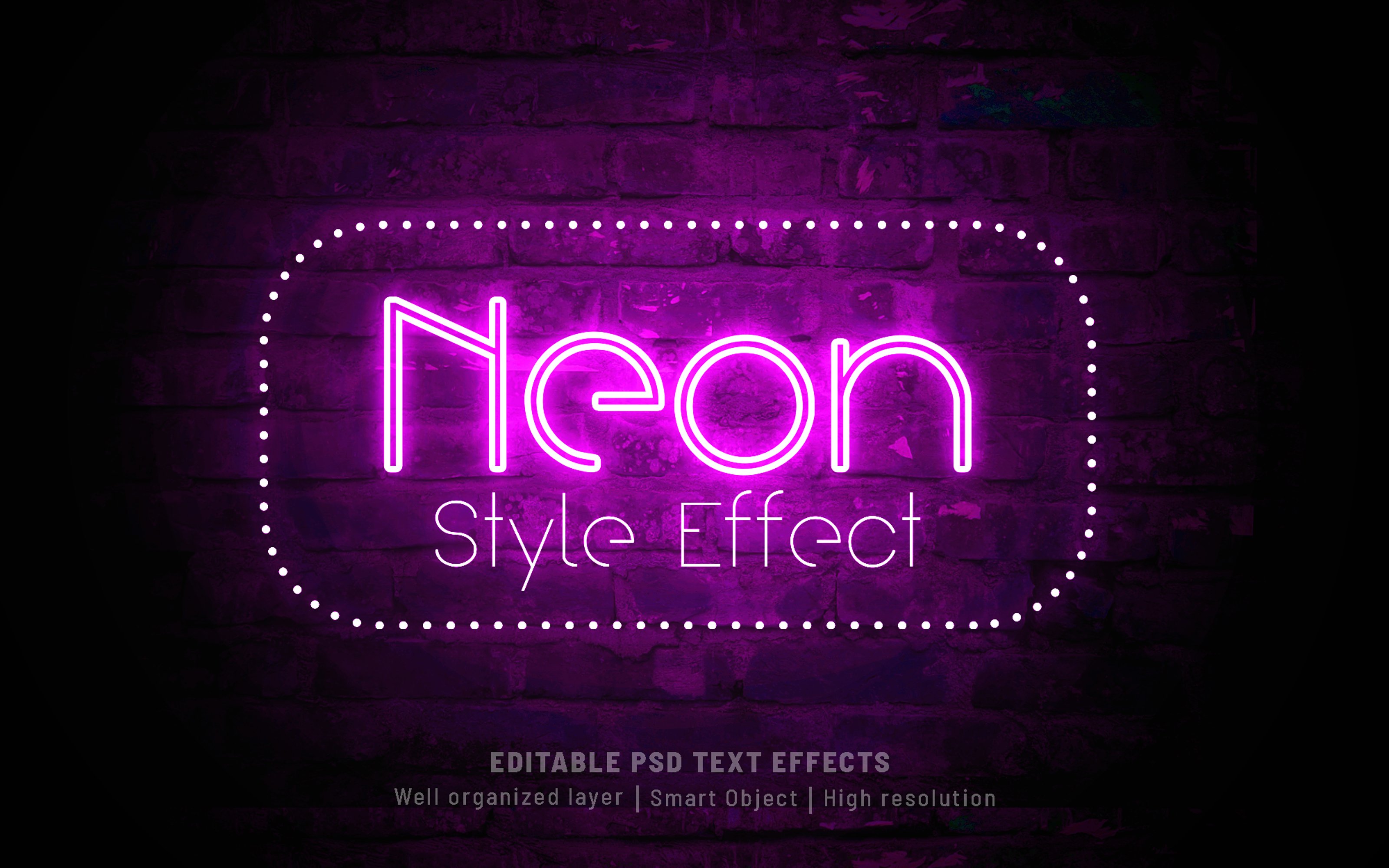 Neon light text effect bundle PSDpreview image.