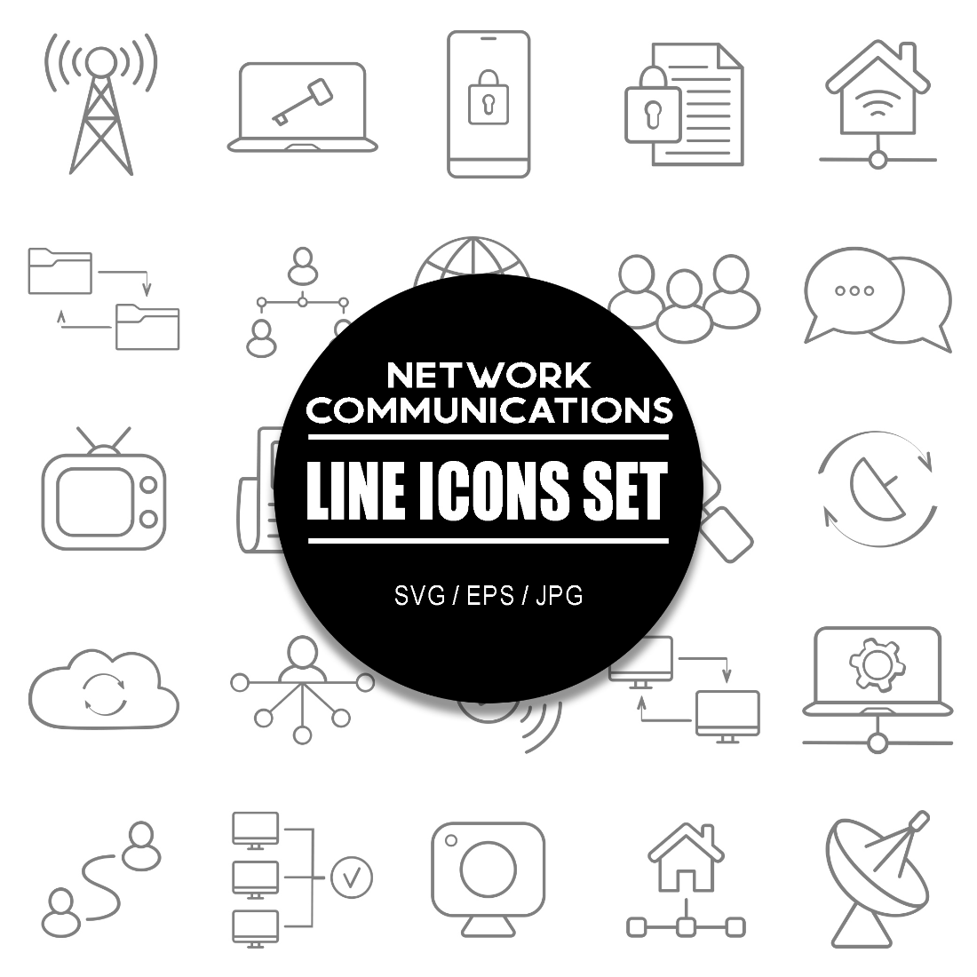 Network and Communications Line Icon Set cover image.