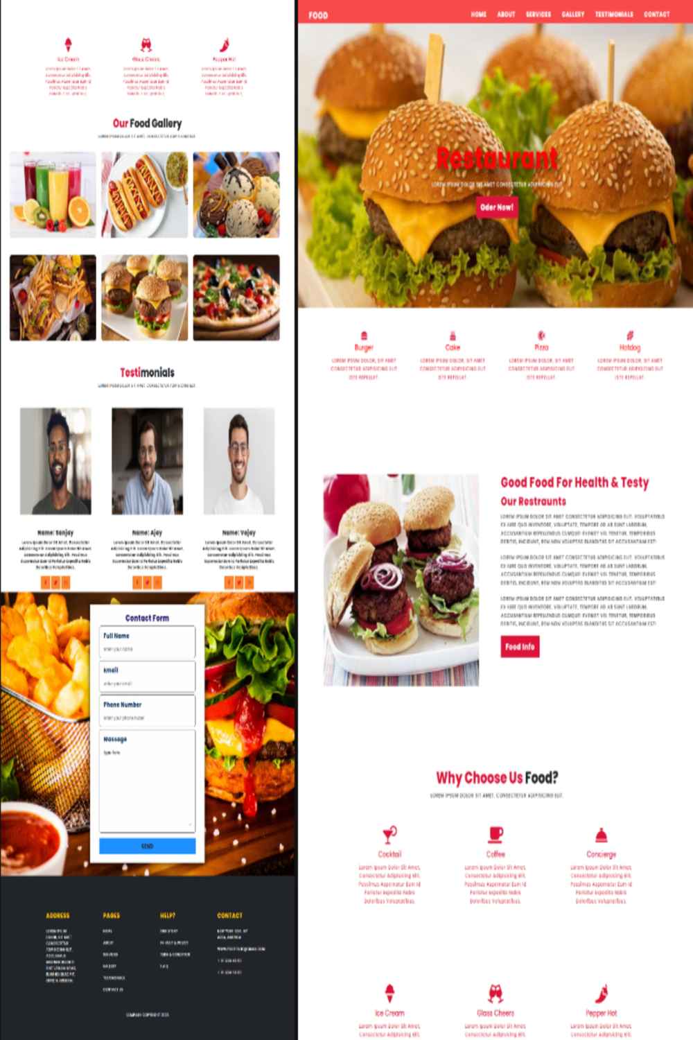 Restaurant - website design template pinterest preview image.
