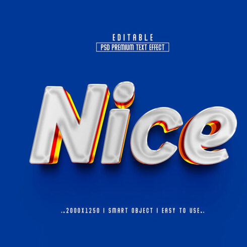 A 3d type of the word nice on a blue background.