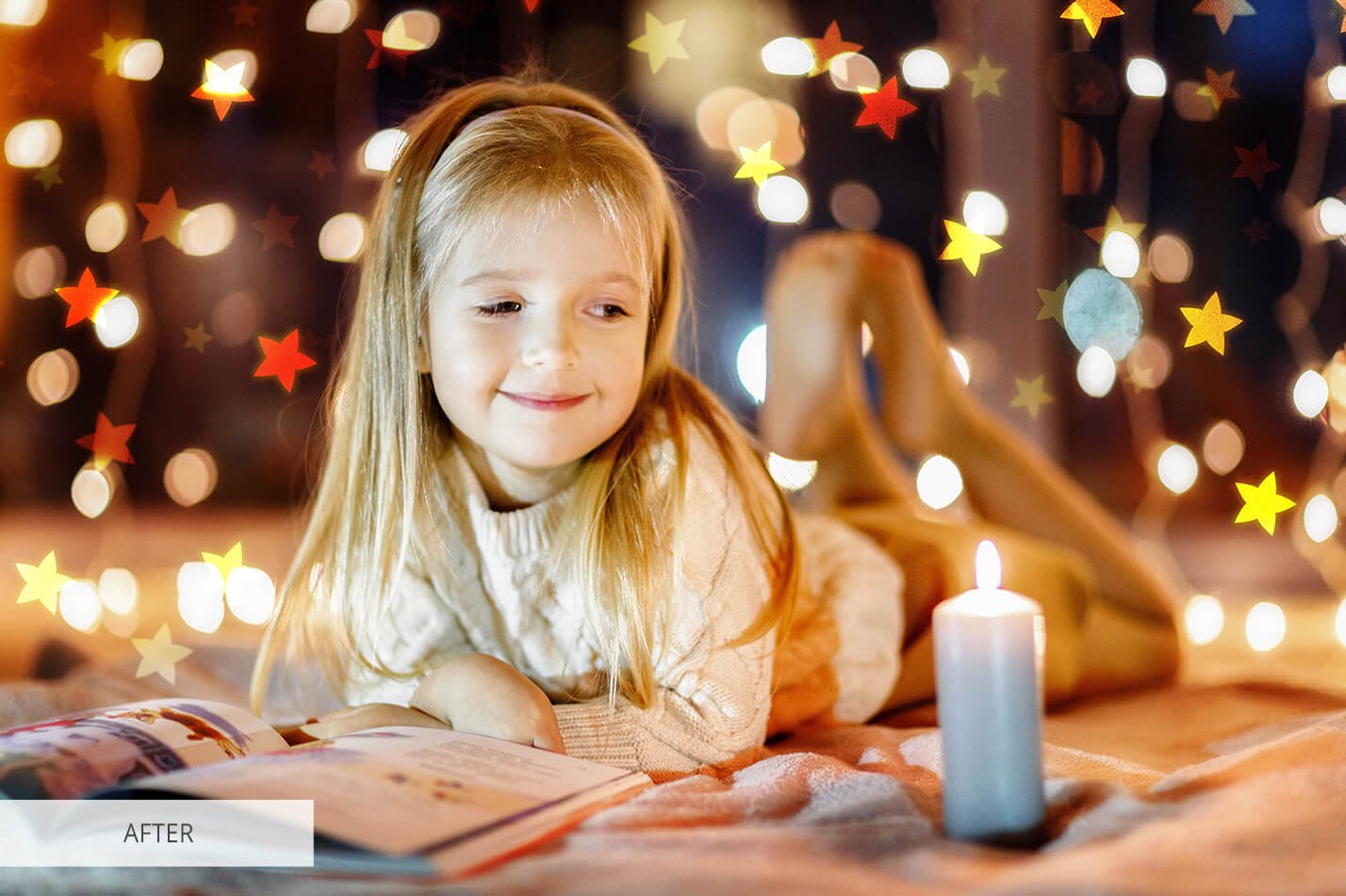 nominated cute little girl sitting at home in front of a book and candles christmas magic reading t20 3qppv7 766