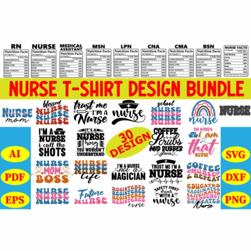 Nurse T-shirt Design Bundle cover image.