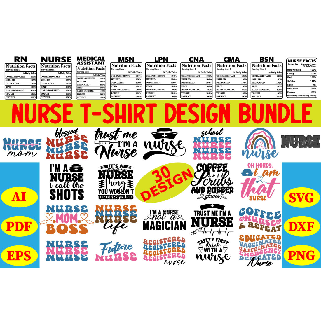 Nurse T-shirt Design Bundle cover image.