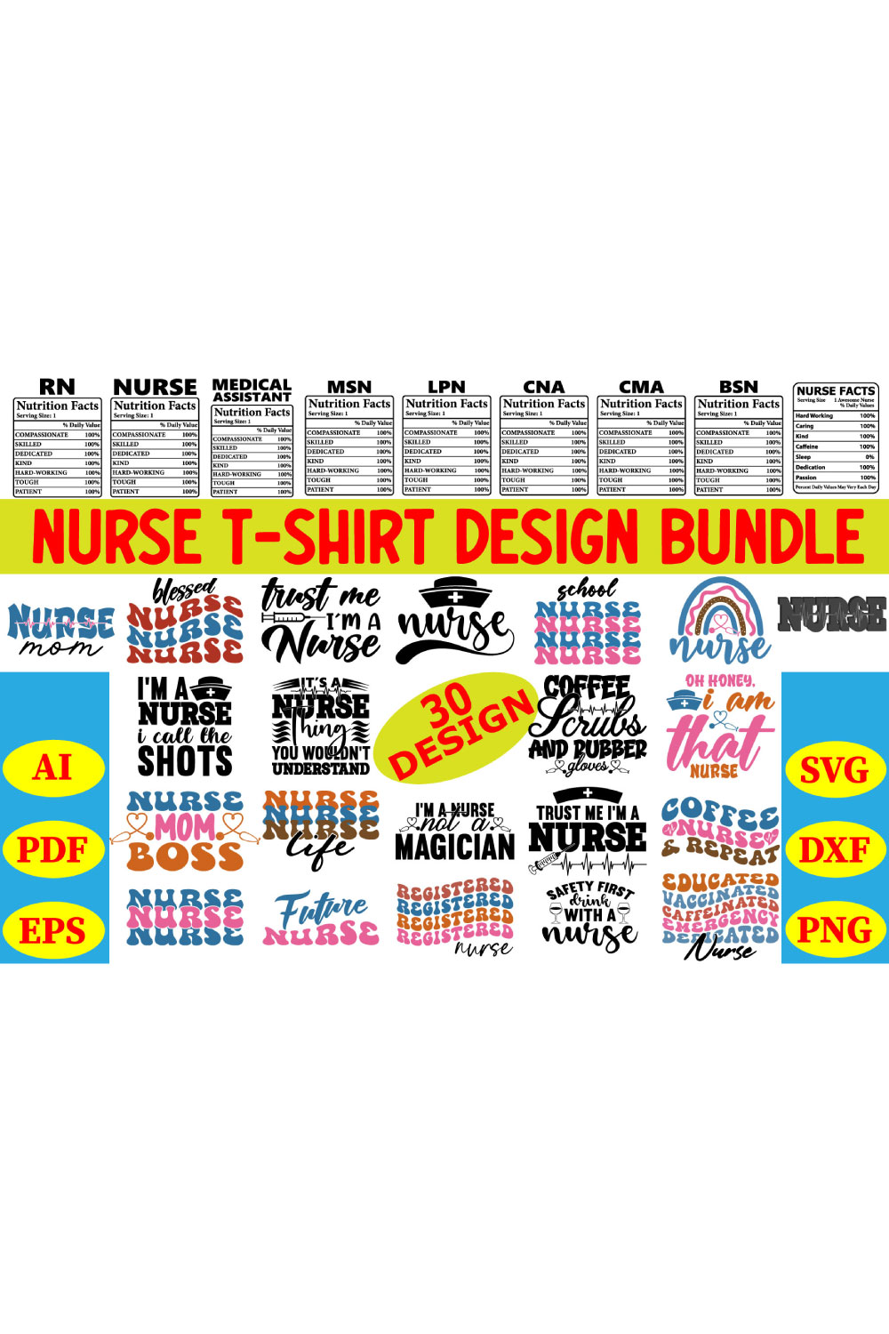 Nurse T-shirt Design Bundle pinterest preview image.