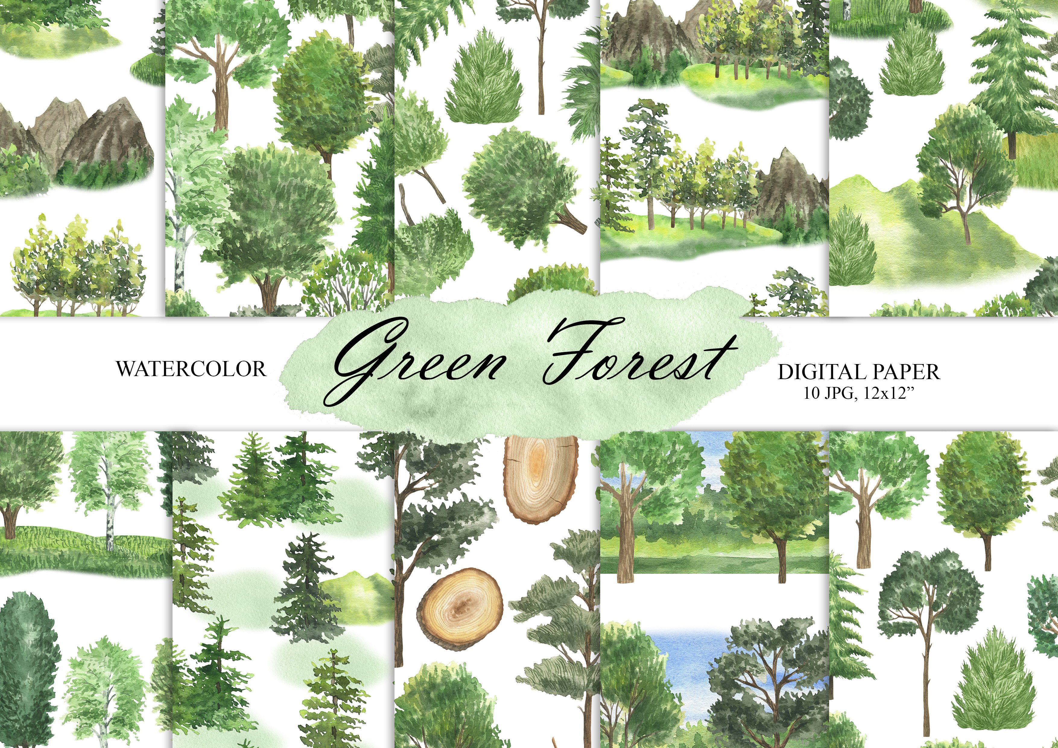 Green forest digital paper.