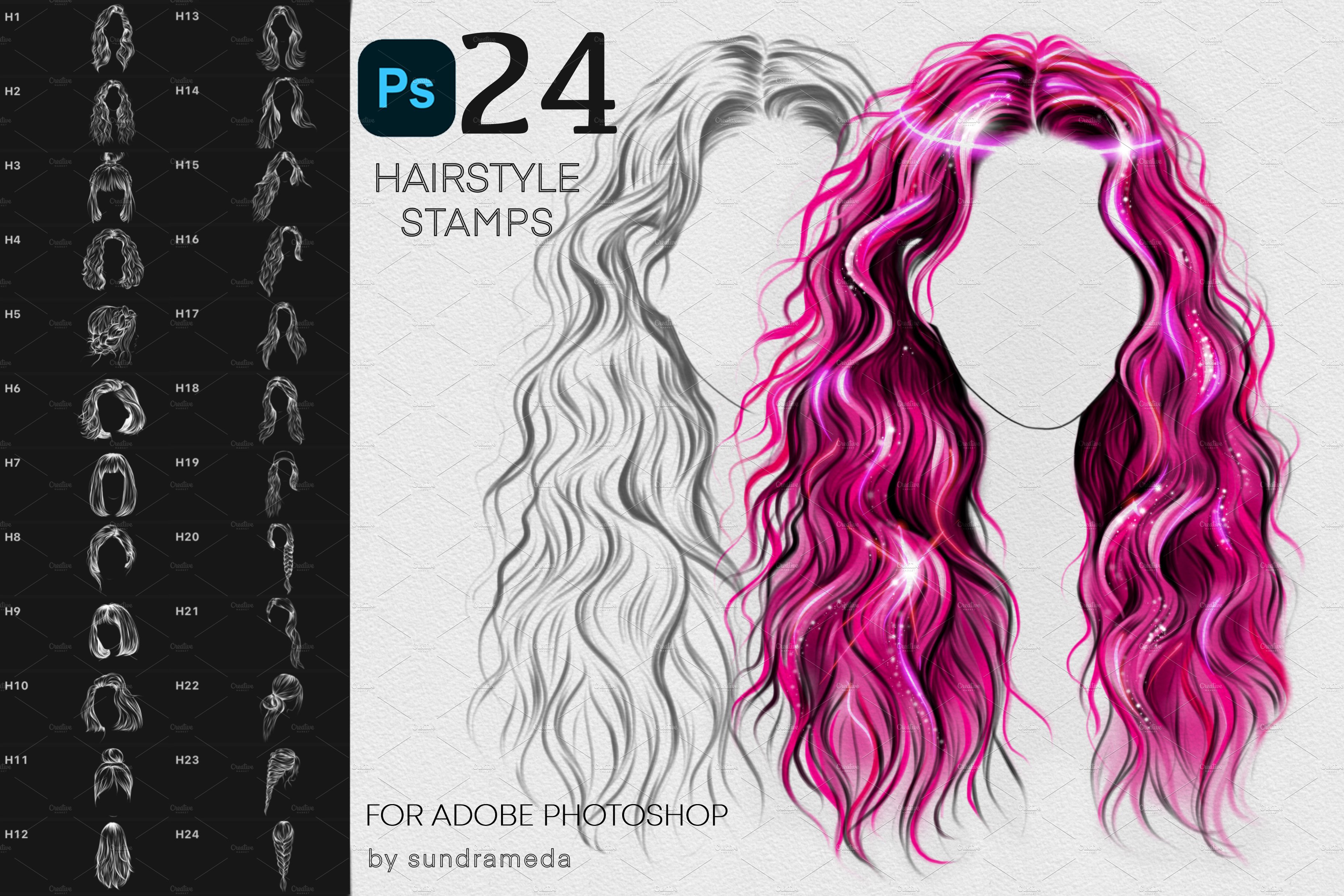 24 Hairstyle Stamp Brushes Photoshopcover image.