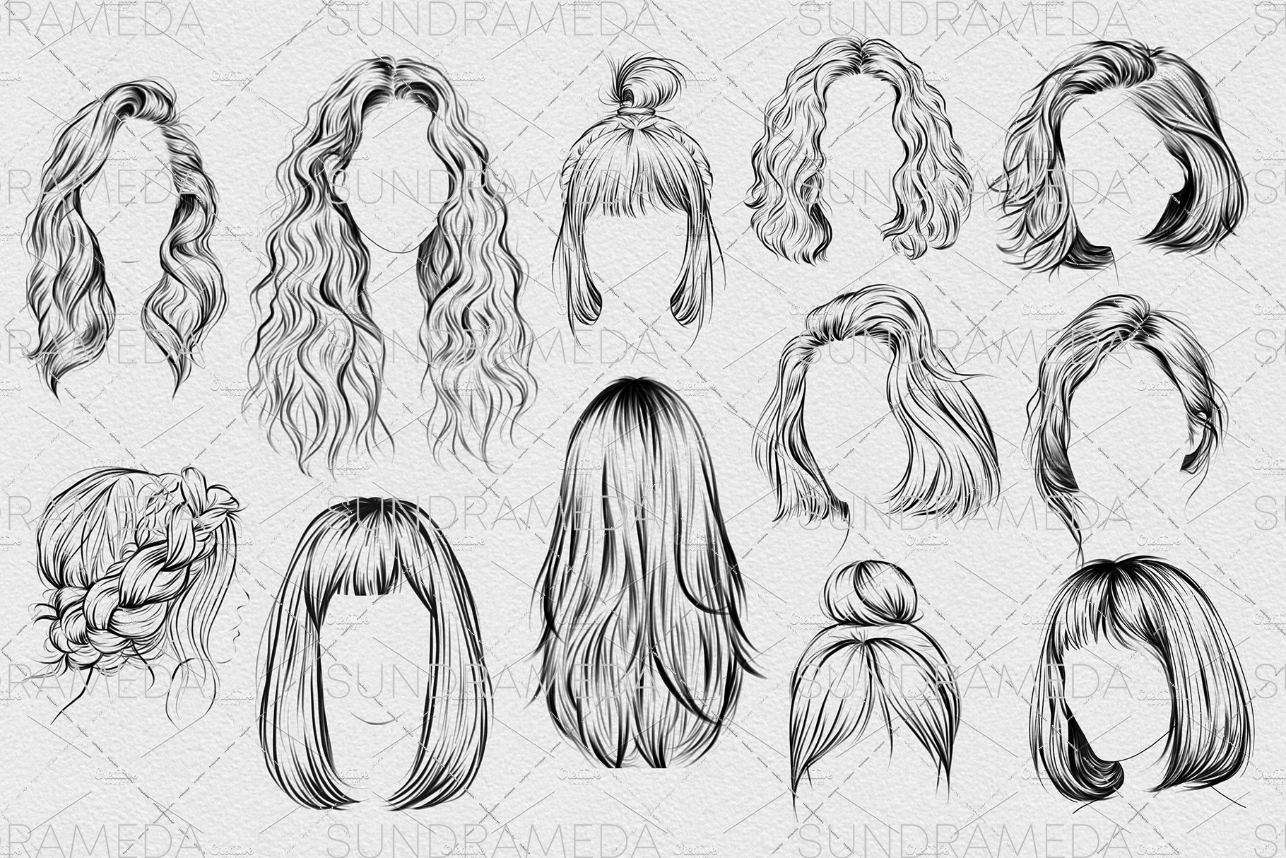 24 Hairstyle Stamp Brushes Photoshoppreview image.