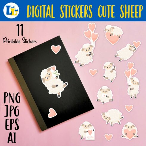 Cute sheep in love stickers bundle | 11 Printable digital sticker valentine cover image.