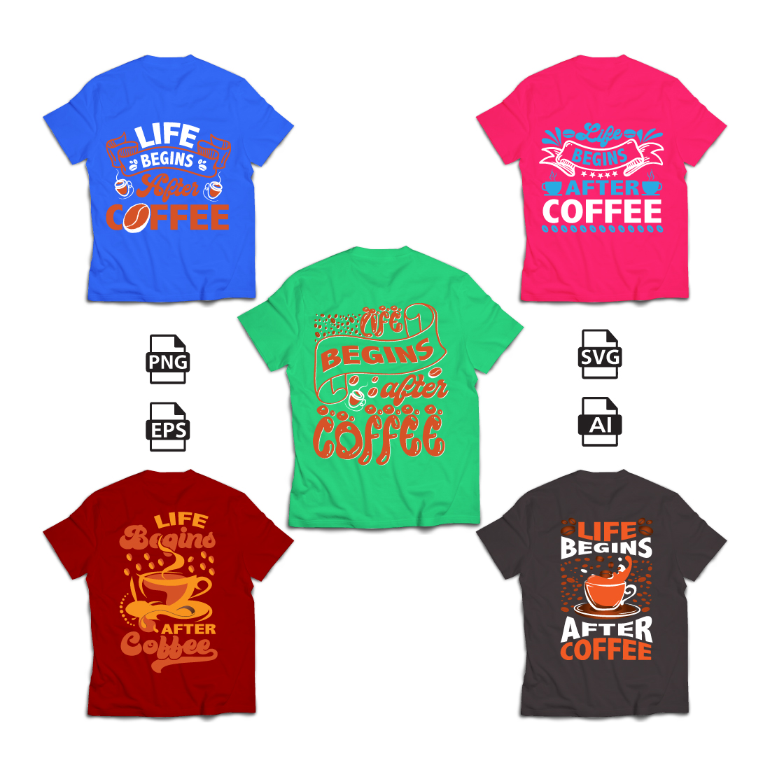 Life Begins After Coffee Typography T-Shirt Design cover image.