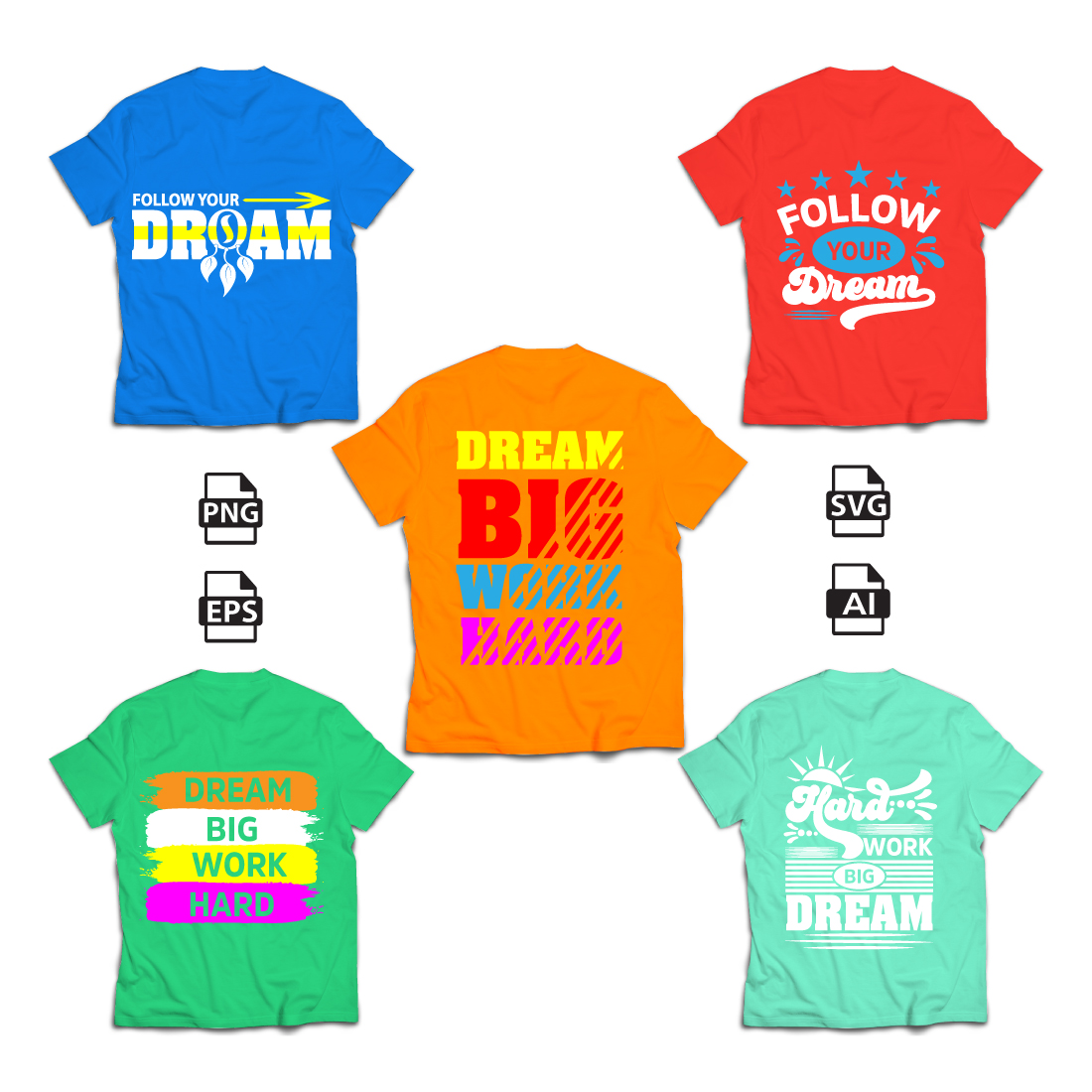 Dream Big Work Hard Typography T-Shirt Design cover image.