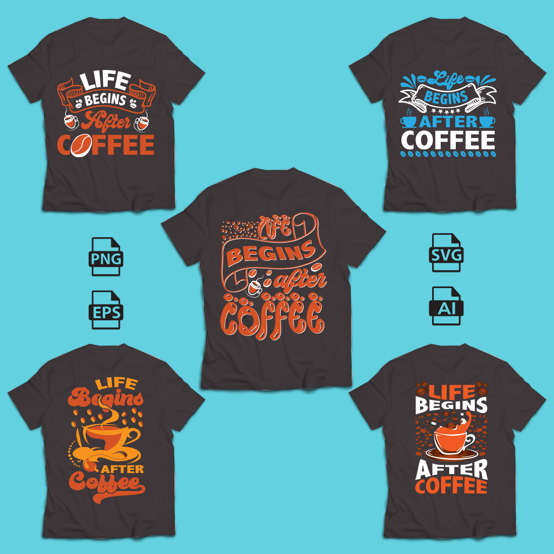 Life Begins After Coffee Typography T-Shirt Design preview image.