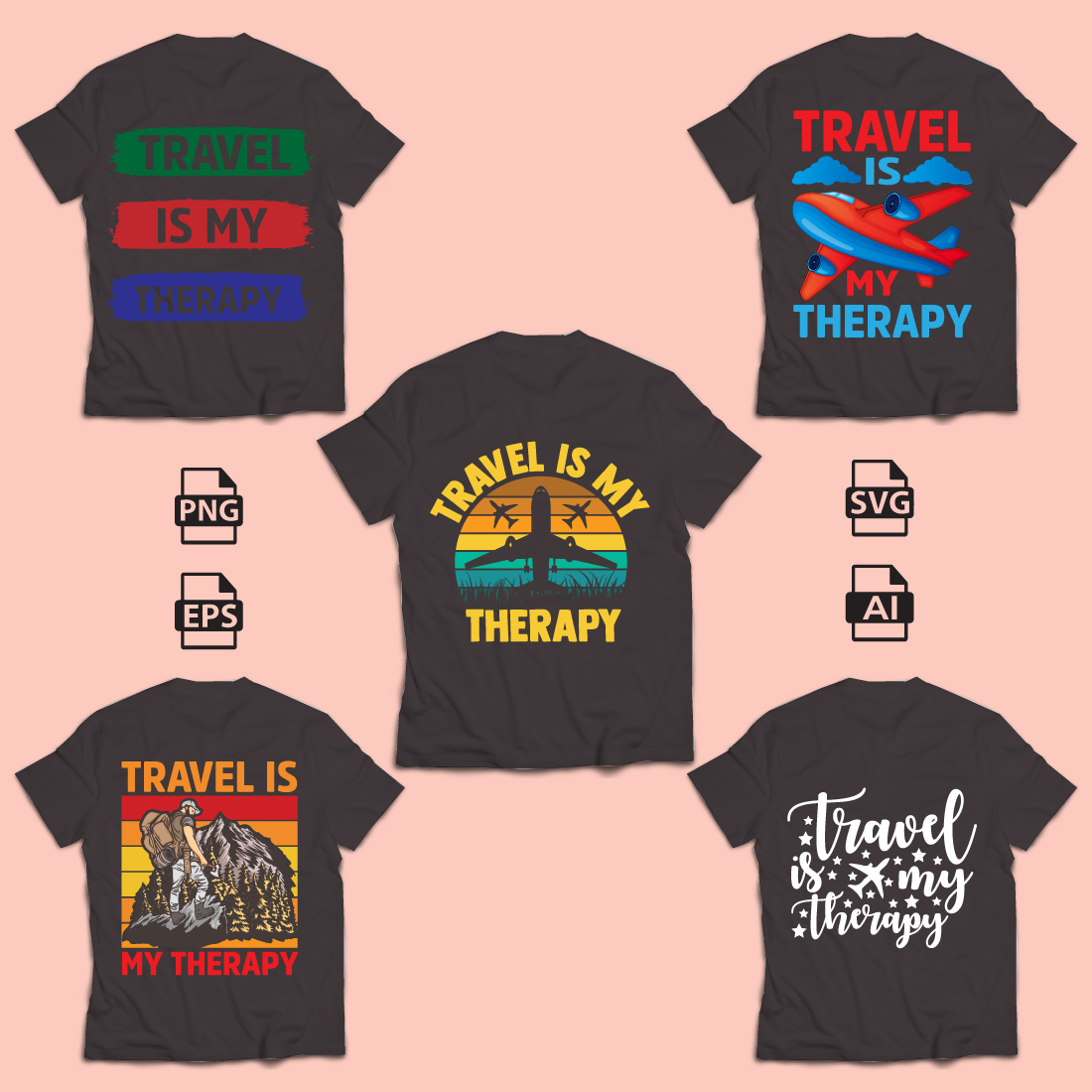 Travel Is My Therapy Typography T-Shirt Design preview image.