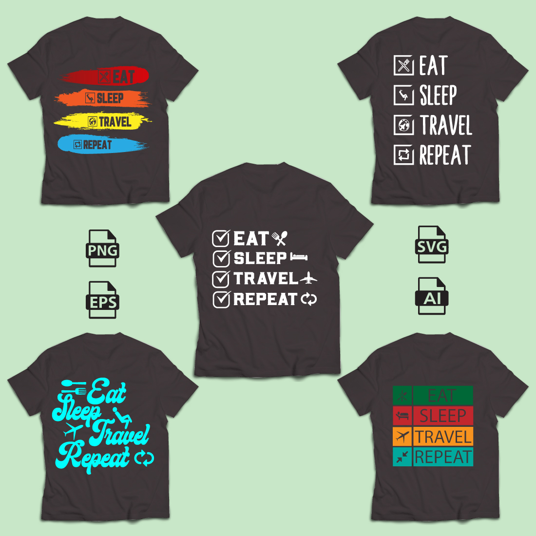 Eat Sleep travel Repeat Typography T-Shirt Design preview image.