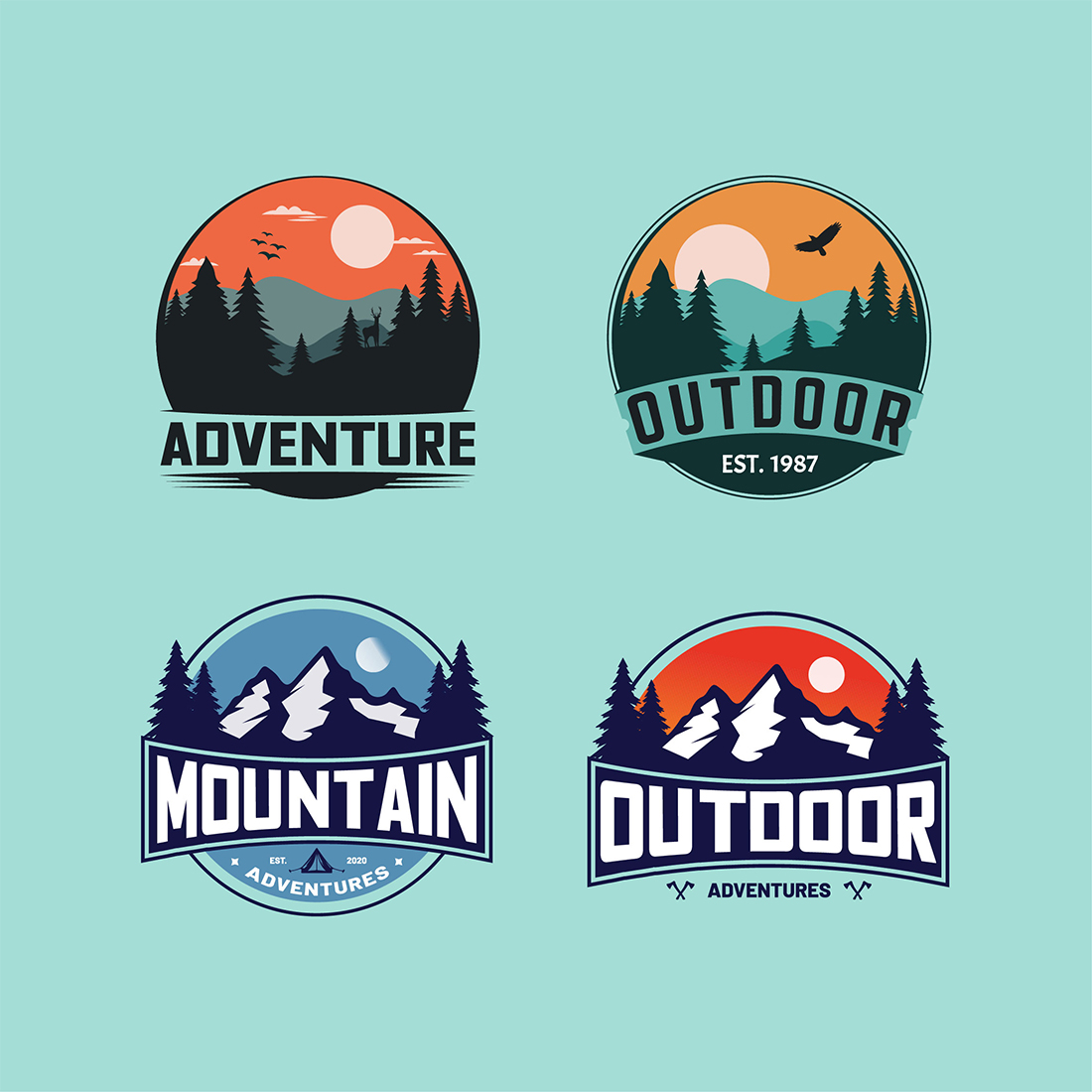 Adventure outdoor mountain logo design vector illustration preview image.