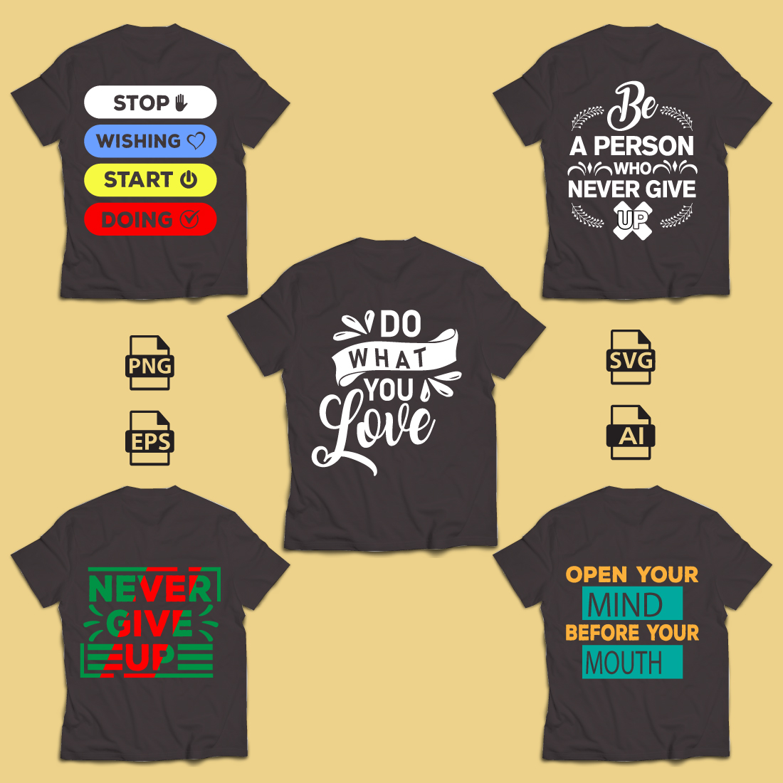 Be Person Who Never Give Up Typography T-Shirt Design preview image.