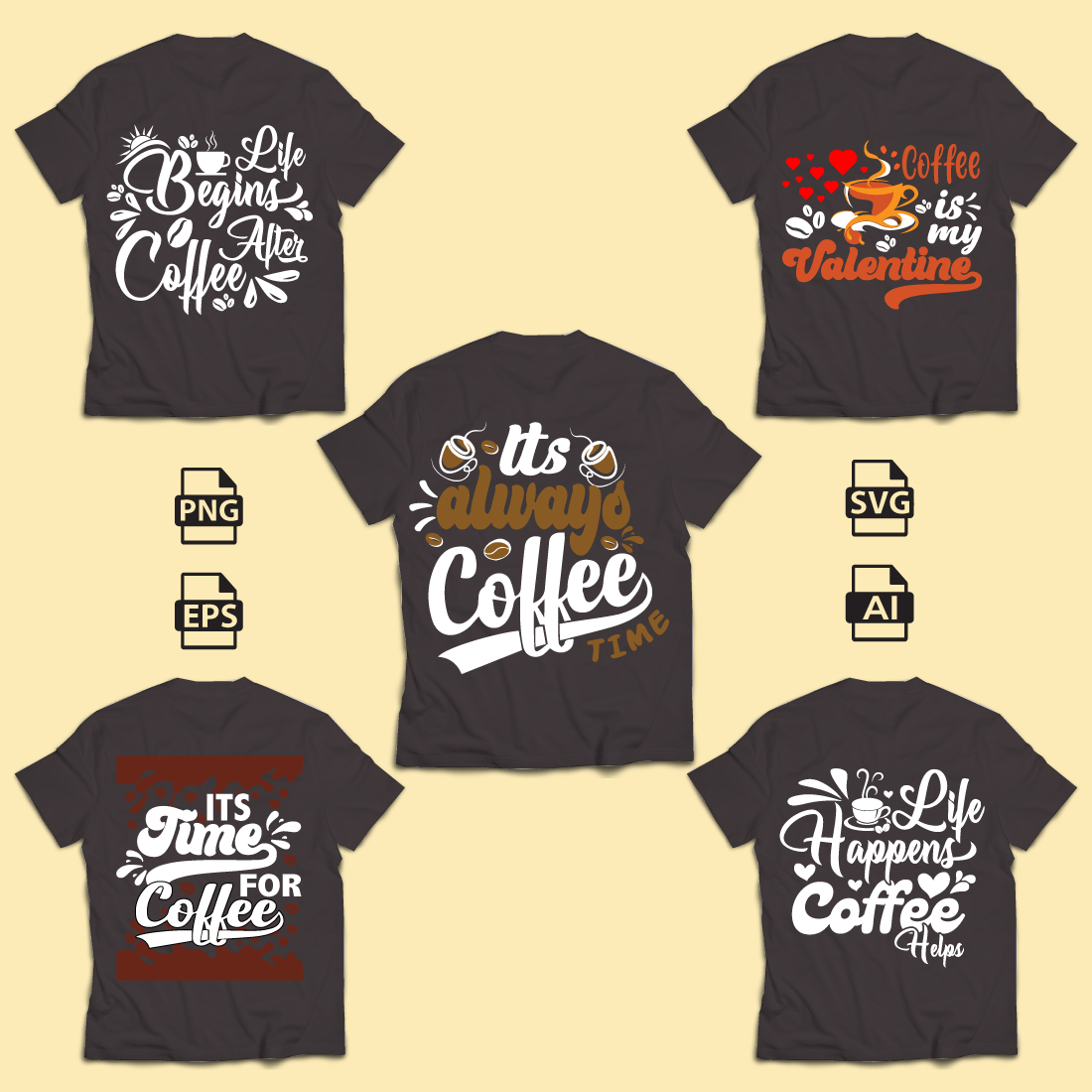 It\\\'s Always Coffe Time Typography T-Shirt Design preview image.